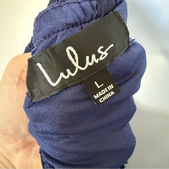 Lulu's Zenith Navy Blue Lace Sleeveless 
Halter Maxi Dress NWT size Large - Picture 8 of 16